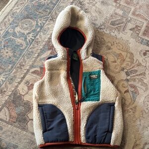 L.L. Bean Kids Sherpa Vest with Hood - Cream, Blue, and Teal